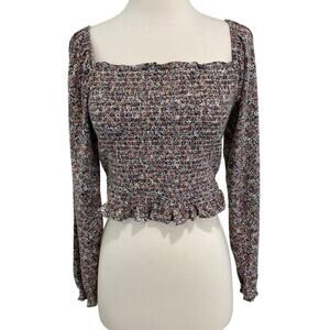 Smocked Milkmaid Ditsy Floral Top Sz‎ M Long Sleeve Prairie Peasant y2k Coquette